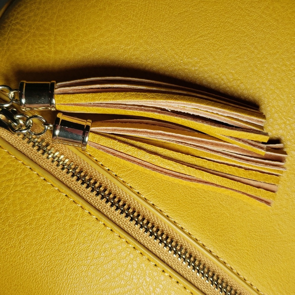 Dome Crossbody Bag With Adjustable Strap And Two Tassels - Picture 8 of 9